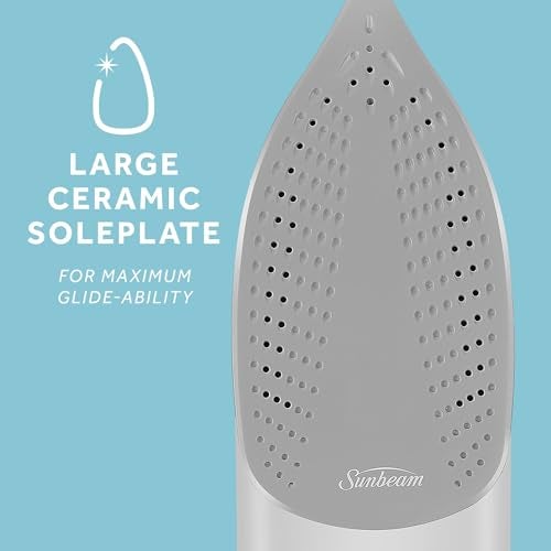 Sunbeam Turbo Steam Iron, 1700 Watt, Nonstick Ceramic Soleplate, Horizontal or Vertical Shot of Steam, Quick Heating, 3-Way Auto-Off, White and Chrome,9.3"L x 3.7"W - Image 4