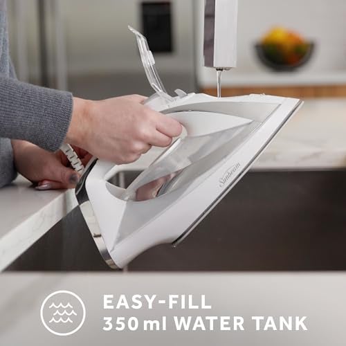 Sunbeam Turbo Steam Iron, 1700 Watt, Nonstick Ceramic Soleplate, Horizontal or Vertical Shot of Steam, Quick Heating, 3-Way Auto-Off, White and Chrome,9.3"L x 3.7"W - Image 5