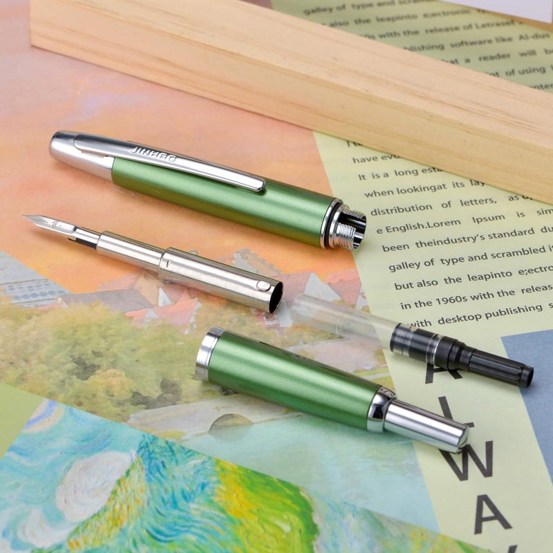 Wikult Jinhao 10 Press Fountain Pen with Box, Sea Pine Green Retractable Fine Nib with Converter Set (Silver Clip) - Image 3