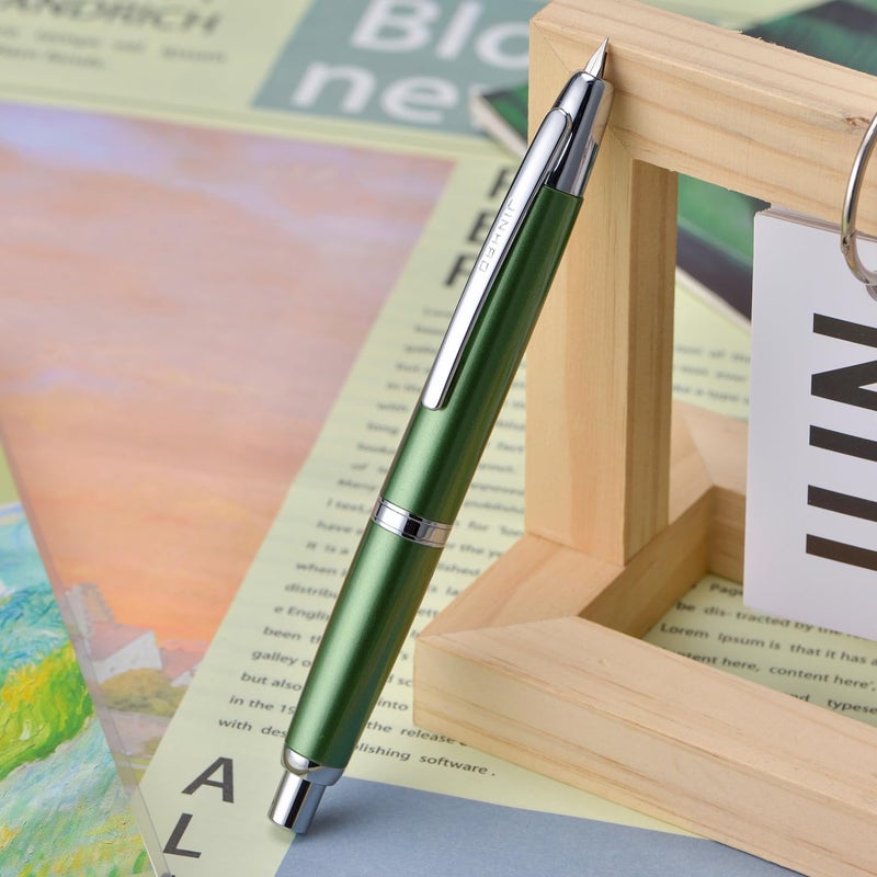 Wikult Jinhao 10 Press Fountain Pen with Box, Sea Pine Green Retractable Fine Nib with Converter Set (Silver Clip) - Image 4