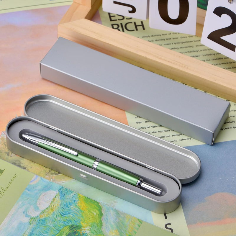 Wikult Jinhao 10 Press Fountain Pen with Box, Sea Pine Green Retractable Fine Nib with Converter Set (Silver Clip) - Image 5