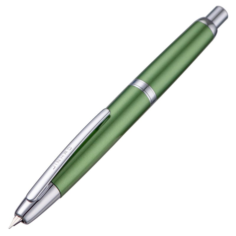 Wikult Jinhao 10 Press Fountain Pen with Box, Sea Pine Green Retractable Fine Nib with Converter Set (Silver Clip) - Image 1