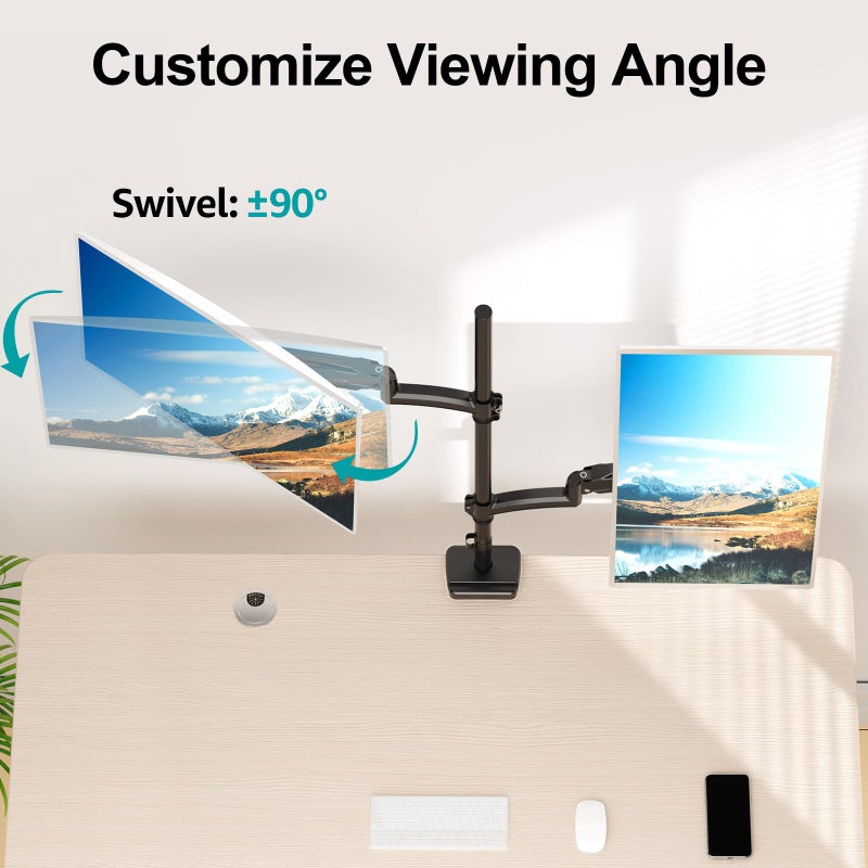 MOUNT PRO Vertical Dual Monitor Mount, Stacked Monitor Stand for 2 Computer Screens up to 32 inches, Fully Adjustable Full Motion Display Desk Mount, Each Arm Holds up to 17.6lbs, VESA Mount - Image 5