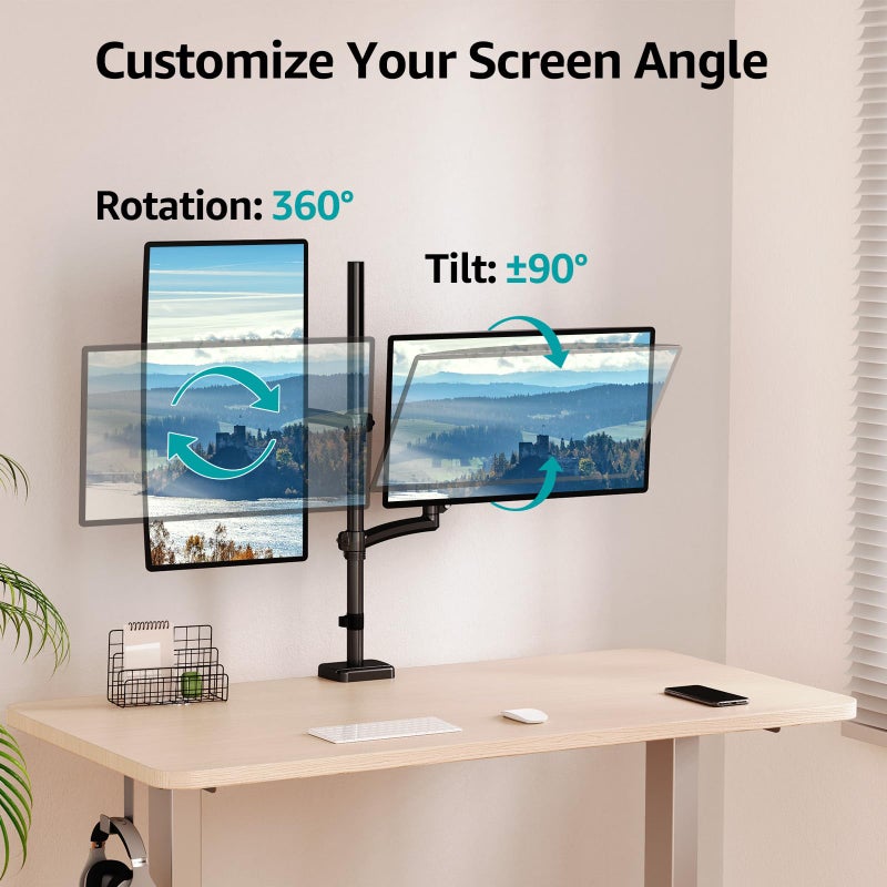 MOUNT PRO Vertical Dual Monitor Mount, Stacked Monitor Stand for 2 Computer Screens up to 32 inches, Fully Adjustable Full Motion Display Desk Mount, Each Arm Holds up to 17.6lbs, VESA Mount - Image 4