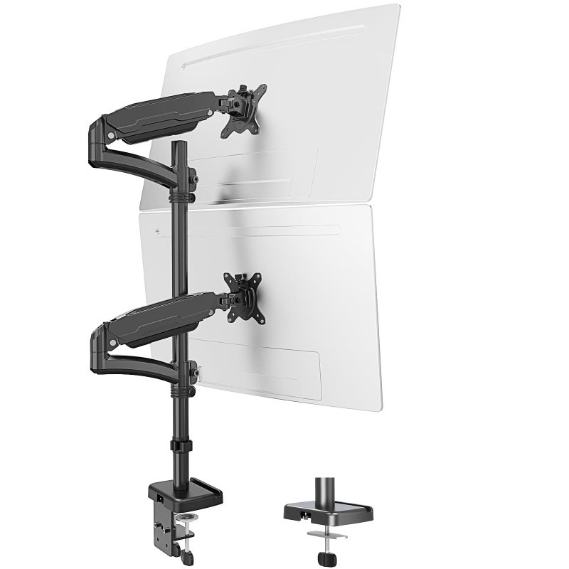 MOUNT PRO Vertical Dual Monitor Mount, Stacked Monitor Stand for 2 Computer Screens up to 32 inches, Fully Adjustable Full Motion Display Desk Mount, Each Arm Holds up to 17.6lbs, VESA Mount - Image 1
