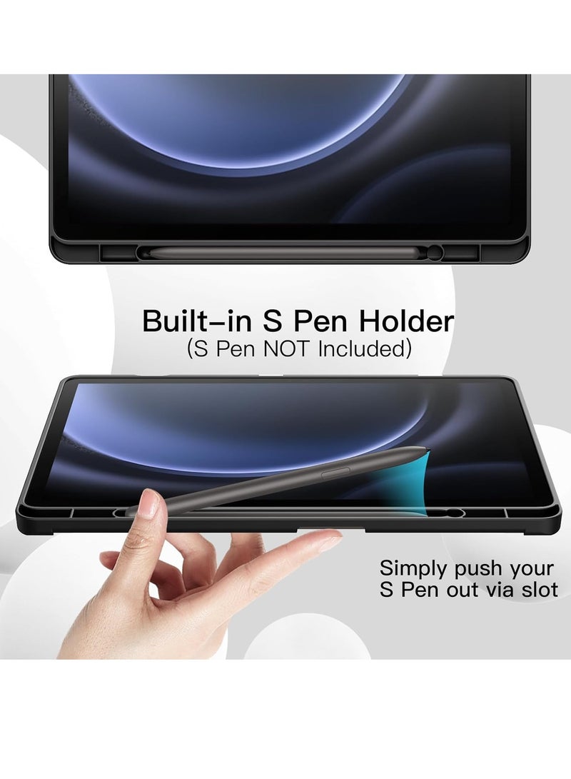 ELTRAZONE Case for Samsung Galaxy Tab S9 FE 10.9-Inch – Soft TPU Tri-Fold Stand with S Pen Holder, Charging Support, Auto Wake/Sleep (Black) - Image 3