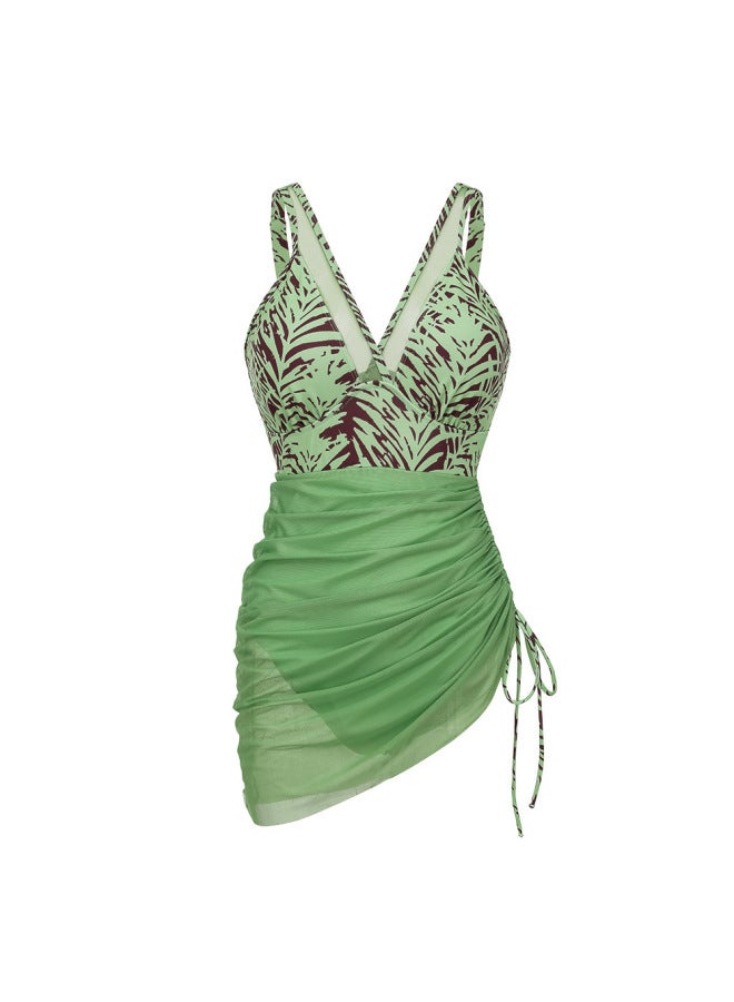 European And American Swimwear New Style Mesh Splicing Print One-piece Swimsuit High-end Swimsuit
