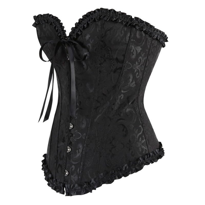 Fabme Lace Up Floral Jacquard Solid Fish Boned satin overbust Corsets Boned Overbust Corset Bustier Lingerie Bodyshaper Top Pleated Corselet Waist Bustier Top - Image 2