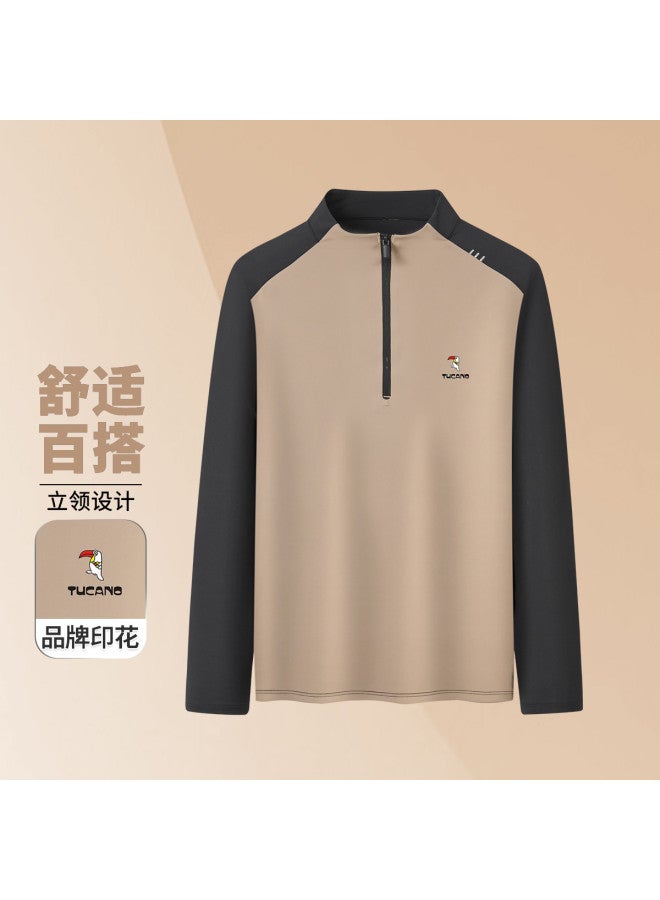 Tucano Spring Color-blocked Half-zip Sports Fitness Dad Outfit Versatile Casual Sweatshirt Men's Stand Collar T-shirt Popular Top - Image 2
