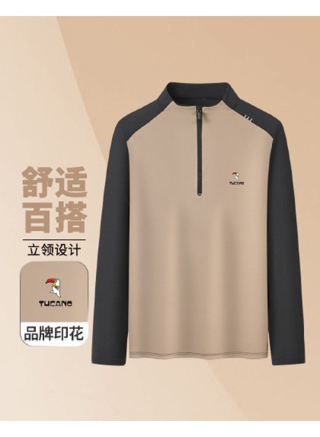 Tucano Spring Color-blocked Half-zip Sports Fitness Dad Outfit Versatile Casual Sweatshirt Men's Stand Collar T-shirt Popular Top - Image 1