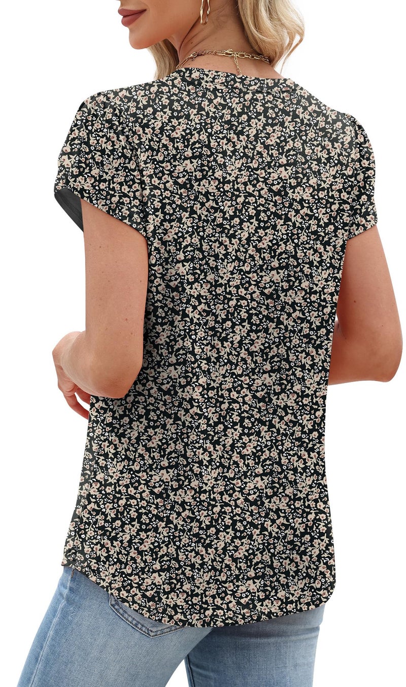 OFEEFAN Womens Plus Size Tops Blouses for Women Dressy Casual Womens Tops Short Sleeve Shirts Spring Outfits 2026 Black Floral L - Image 5