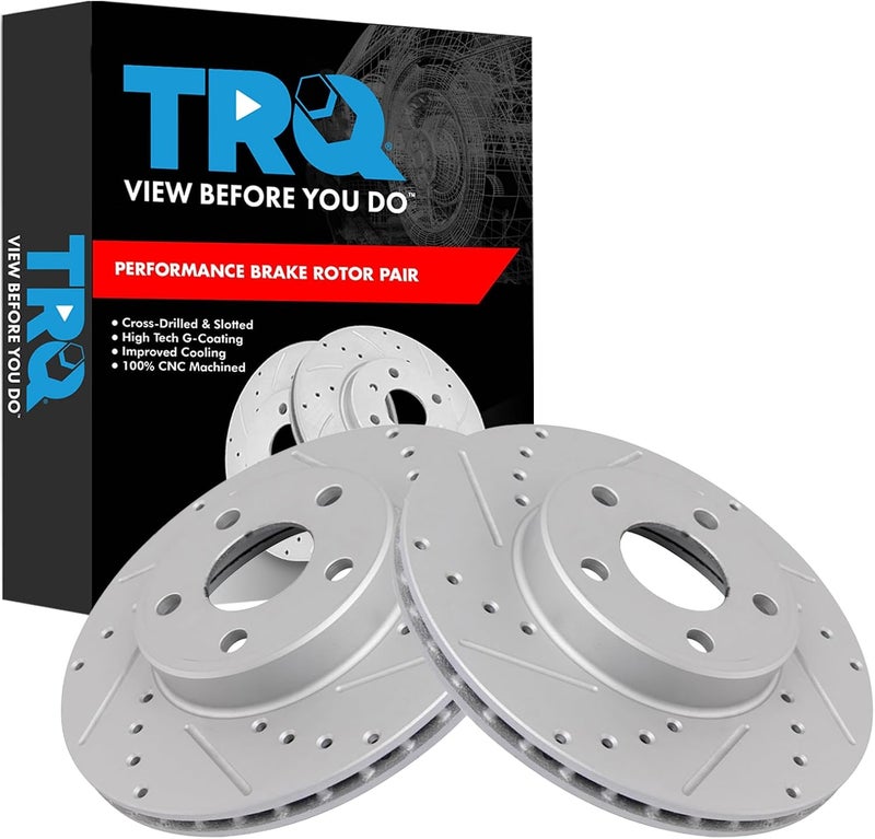 TRQ Front Performance Brake Rotor Drilled Slotted Pair Set for Achieva/Beretta/Cavalier/Corsica/Cutlass Calais/Grand Am/Skylark - Image 1