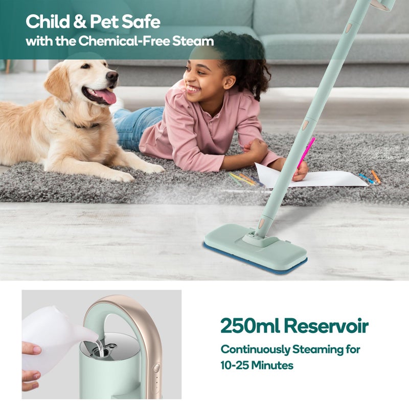 Newbealer Steam Mop & Detachable Handheld Cleaner, 250ml 1200W Powerful Floor Steamer, 3 Adjustable Levels for Carpet Laminate Hardwood Grout, Carpet Glider, 11 Multi-purpose Accessories & 2 Pads - Image 3