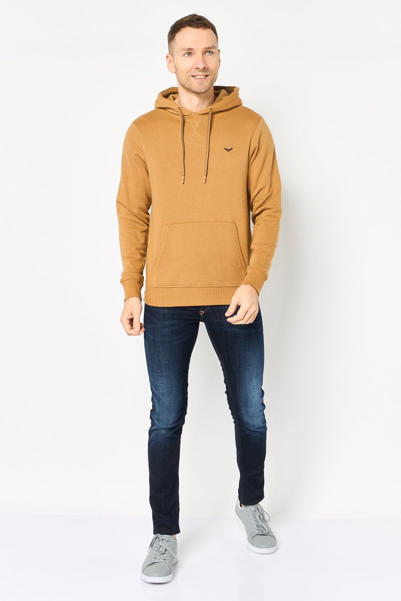 Threadbare Men Hooded  Embroidered Logo Long Sleeves Sweatshirt, Camel - Image 2