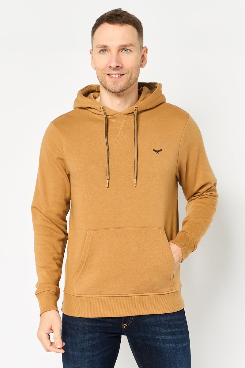 Threadbare Men Hooded  Embroidered Logo Long Sleeves Sweatshirt, Camel - Image 1
