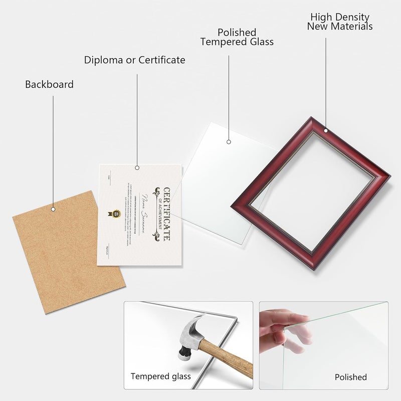 JackMa Diploma Frame | Certificate Frame with HD Tempered Glass, Display 8.5 x 11, Tabletop & Wall mount (Set of 2), 8.5 by 11 Mahogany Document Frame - Image 4