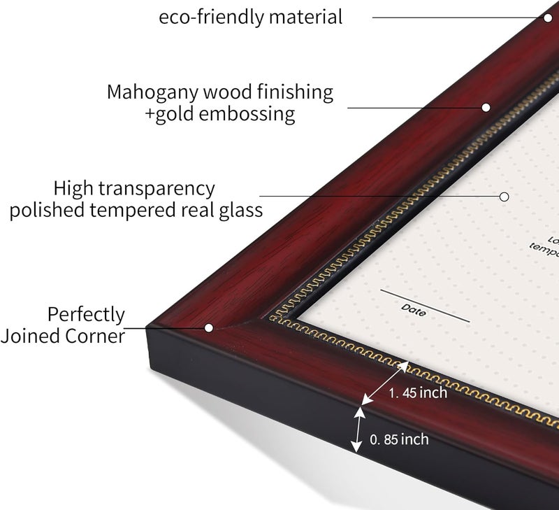 JackMa Diploma Frame | Certificate Frame with HD Tempered Glass, Display 8.5 x 11, Tabletop & Wall mount (Set of 2), 8.5 by 11 Mahogany Document Frame - Image 3