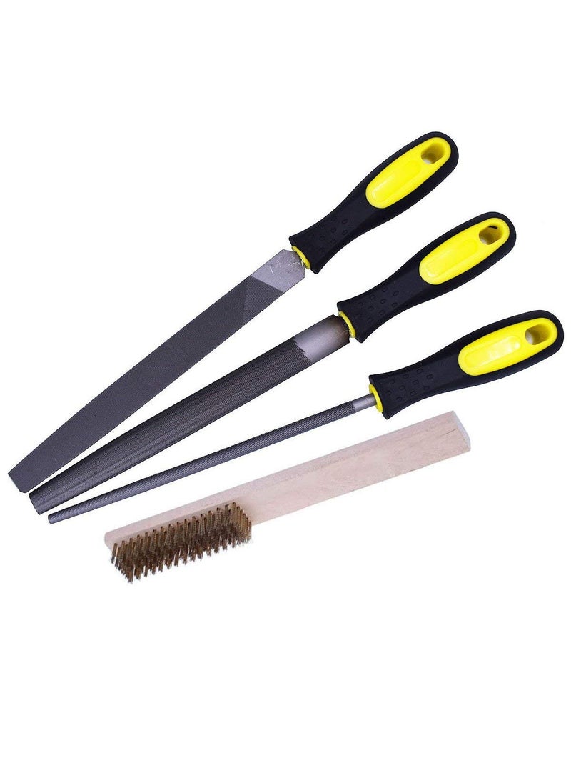 DIY Crafts DIY Crafts 3 Pcs Metal File Tools Set Rubber Antislip Handles FlatRoundHalf Round 8 inch Files For Shaping MetalWoodPlasticLeather Brass Brush  - Image 1