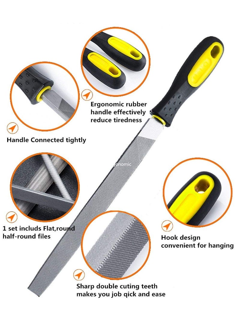 DIY Crafts DIY Crafts 3 Pcs Metal File Tools Set Rubber Antislip Handles FlatRoundHalf Round 8 inch Files For Shaping MetalWoodPlasticLeather Brass Brush  - Image 4