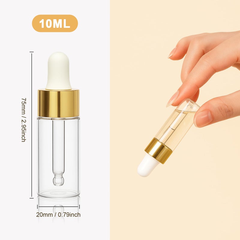 ETTSNU 10pcs Mini Glass Dropper Bottle for Essential Oil,1ml Small Clear Sample Dropper Vails with Gold Cap,Perfume Cosmetic Liquid Containers for Traveling (10ml, 10) - Image 2
