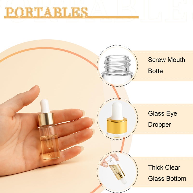 ETTSNU 10pcs Mini Glass Dropper Bottle for Essential Oil,1ml Small Clear Sample Dropper Vails with Gold Cap,Perfume Cosmetic Liquid Containers for Traveling (10ml, 10) - Image 3