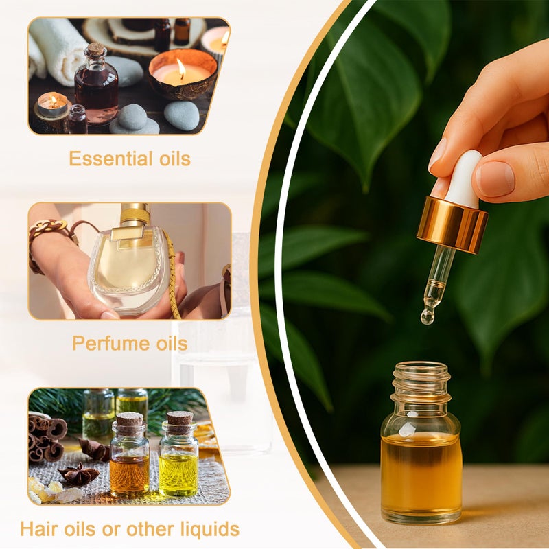 ETTSNU 10pcs Mini Glass Dropper Bottle for Essential Oil,1ml Small Clear Sample Dropper Vails with Gold Cap,Perfume Cosmetic Liquid Containers for Traveling (10ml, 10) - Image 5