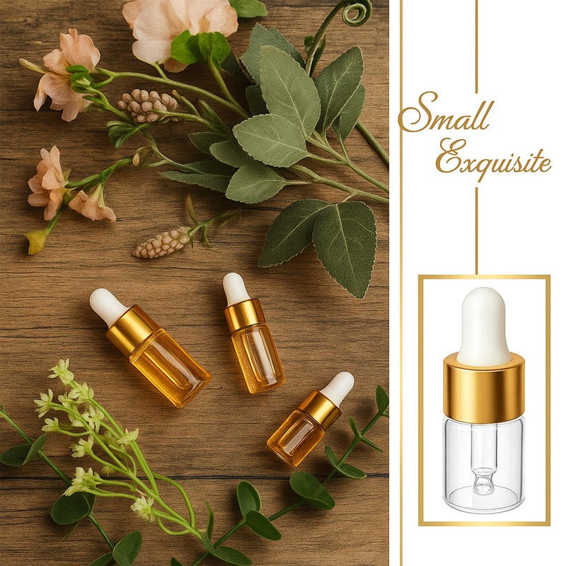 ETTSNU 10pcs Mini Glass Dropper Bottle for Essential Oil,1ml Small Clear Sample Dropper Vails with Gold Cap,Perfume Cosmetic Liquid Containers for Traveling (10ml, 10) - Image 4