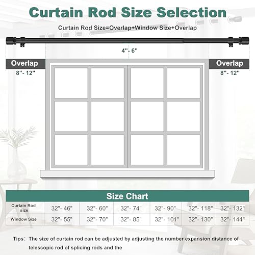 Ottsuls Curtain Rods for Windows, 32 to 46 or 58 Inches Max Adjustable Length, 1 Inch Diameter, Black Decorative Curtain Rod Set, Rustproof Heavy Duty Metal Pole with Brackets - Image 5