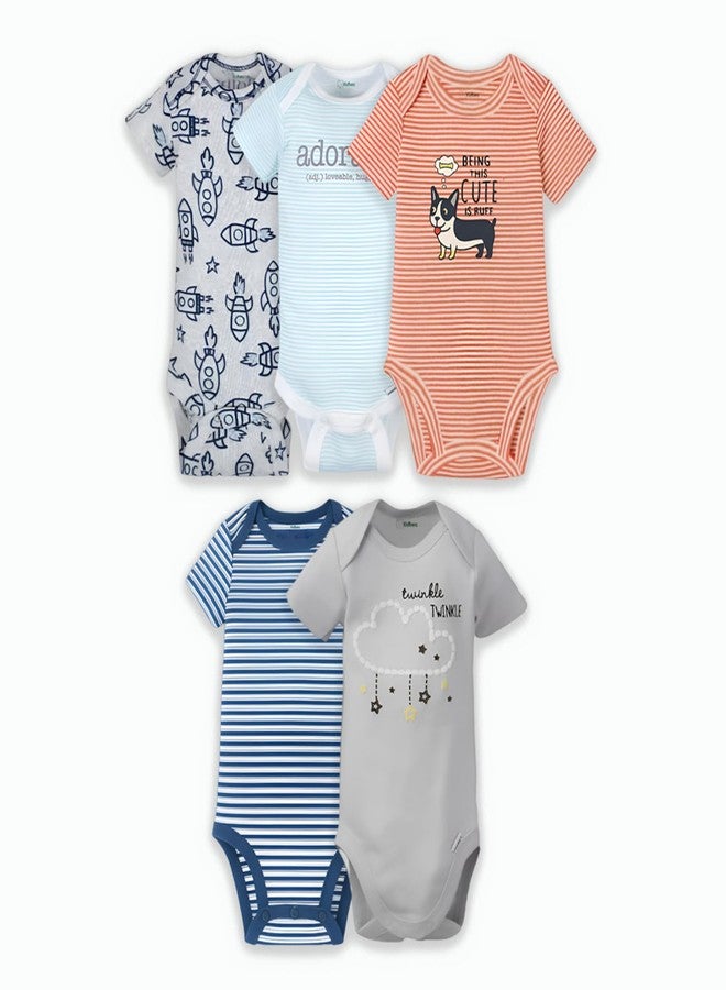 LUAY بدلة أطفال لؤي للجنسين | ناعمة ولطيفة على البشرة | رومبرز بطبعات متنوعة مثالية للمواليد والرضع | عبوة من 5 (0-3 أشهر) - Image 1