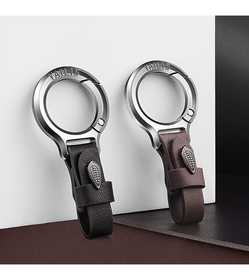 Bright Silvery Buckle Dark Blue Metal Keychain Clip With Ring For Car Keys Storage - Image 1