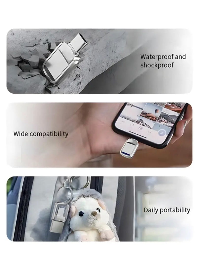 2TB Dual Connector USB Flash Drive - Type-C High-Speed Data Storage - Compact OTG Device for Smartphones, Tablets, PC - Metal/Alloy (Silver) - Doesn't Supports Iphone - Image 3
