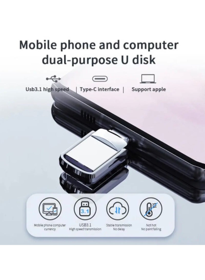 2TB Dual Connector USB Flash Drive - Type-C High-Speed Data Storage - Compact OTG Device for Smartphones, Tablets, PC - Metal/Alloy (Silver) - Doesn't Supports Iphone - Image 2