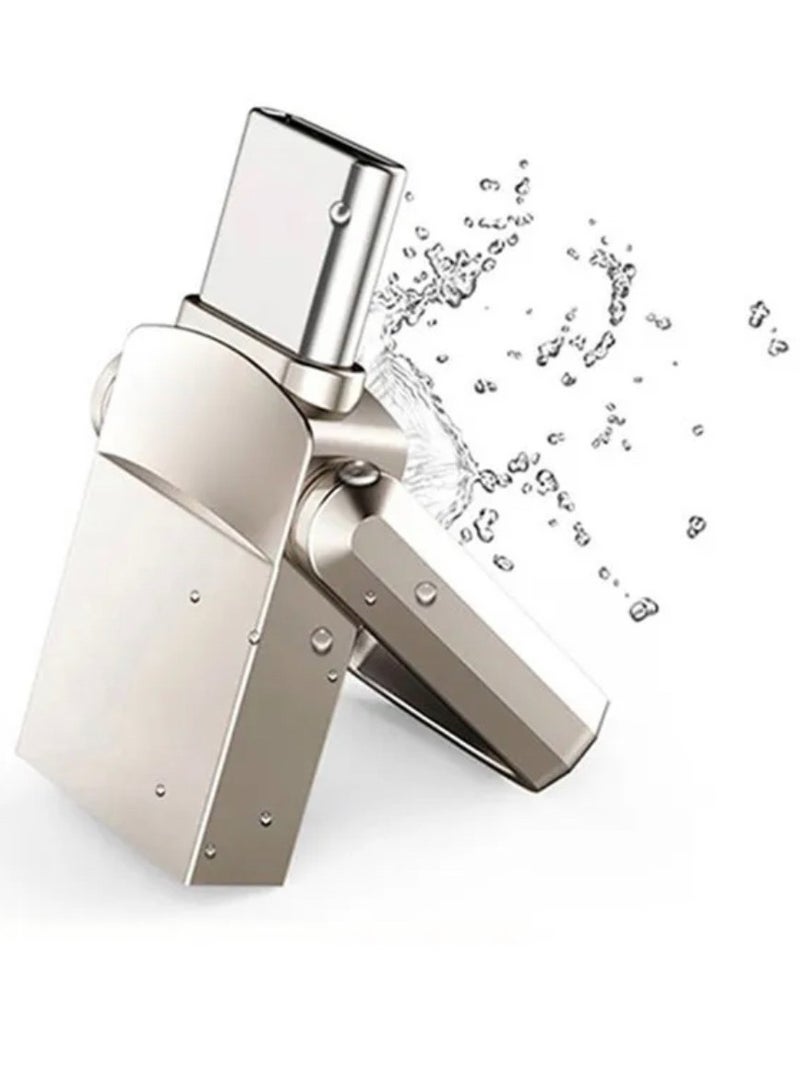 2TB Dual Connector USB Flash Drive - Type-C High-Speed Data Storage - Compact OTG Device for Smartphones, Tablets, PC - Metal/Alloy (Silver) - Doesn't Supports Iphone - Image 1