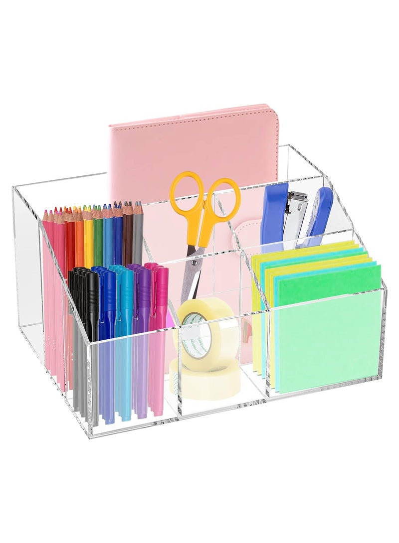 TPGP Acrylic Desk Organizer, Clear Pen Holder with 7 Compartments, Stationary Notebooks Pencils Storage for School, Classroom, Artist, Student, Office, Craft Room Supplies, Makeup Organization  - Image 1