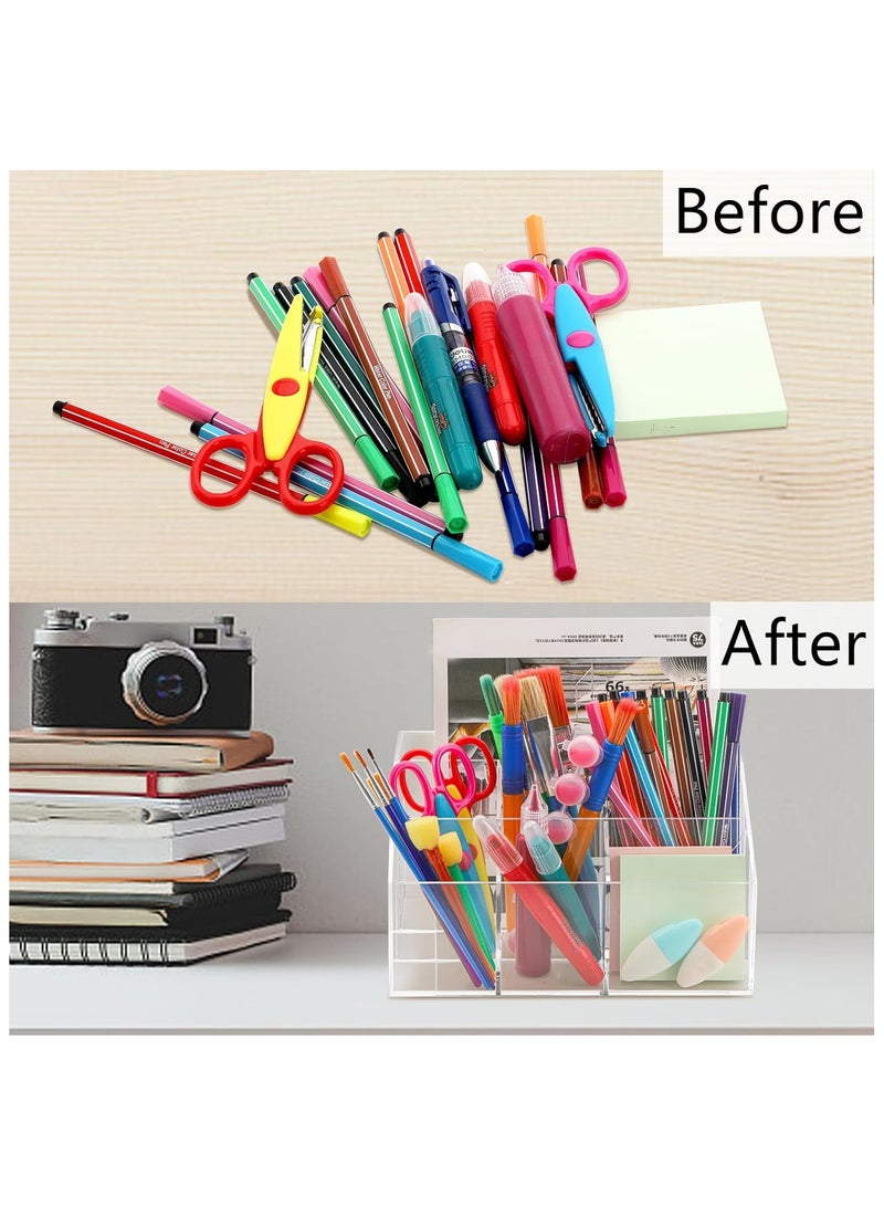 TPGP Acrylic Desk Organizer, Clear Pen Holder with 7 Compartments, Stationary Notebooks Pencils Storage for School, Classroom, Artist, Student, Office, Craft Room Supplies, Makeup Organization  - Image 3