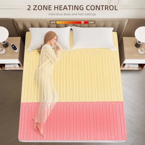 Caperia Multizone Waterproof Heated Mattress Pad, Individual Body & Feet Electric Mattress Bed Warmer 9 Heat Settings, 1-12 Hours Auto Off, Deep Pocket, Fast Heating, Machine Washable, Full, 54" x 75" - Image 2