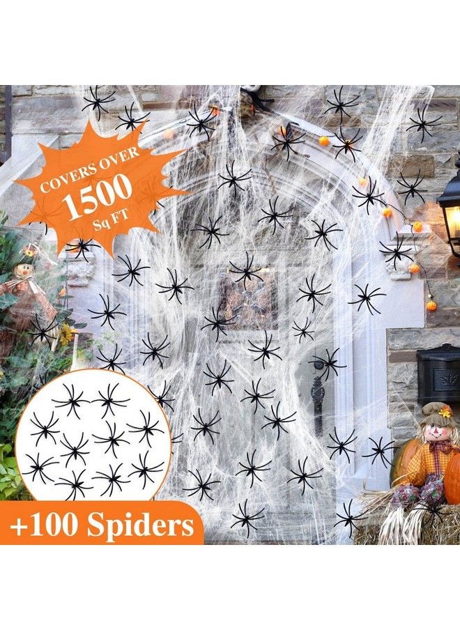 TLPUHU - 1500 Sqft Spider Web Decoration Outdoor Halloween Decorations With 100 Fake Spiders Spider Webs Halloween Decor For Halloween Party Supplies Super Stretchy Cobwebs For Indoor - Image 1