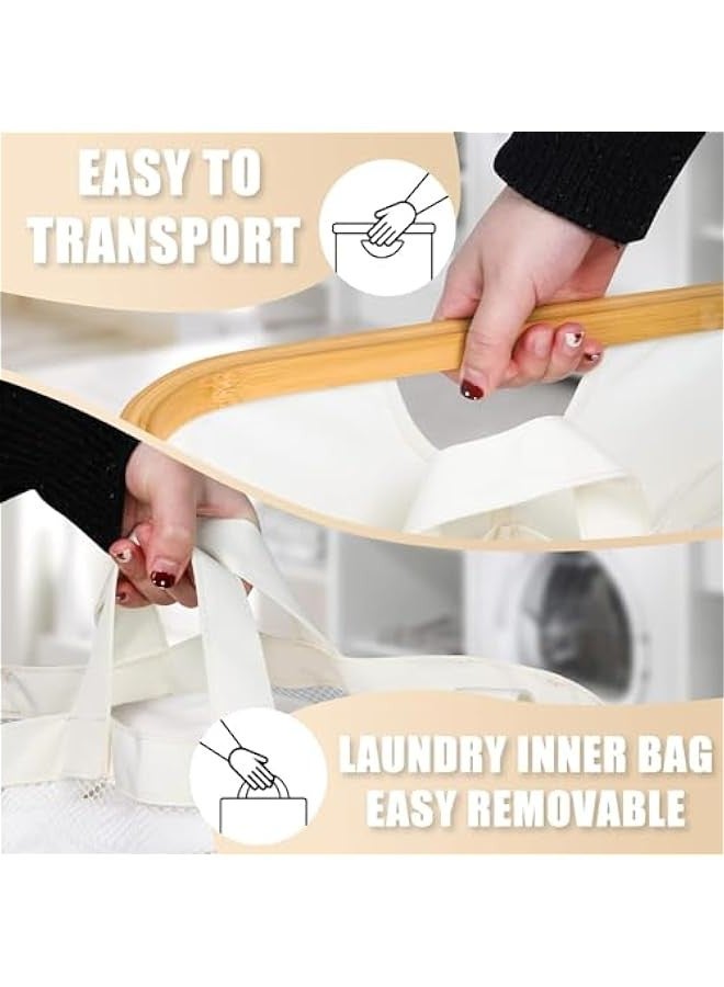بيوينتي 140 لتر كبير جدا غسيل هامبر مع غطاء، سلة الغسيل مع 3 القسم، بيج الملابس القذرة هامبر لغرفة النوم، الحمام، هامبر لغسيل الملابس، منشفة، ملابس، بيج - Image 5