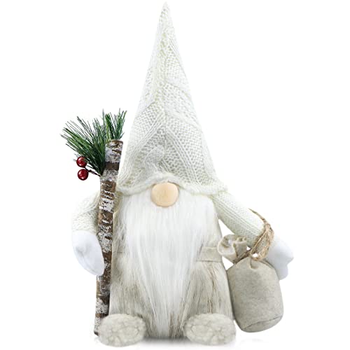 Gehydy Christmas Gnomes Decorations Handmade Scandinavian Tomte Santa with Branch and Bag Xmas Decor for Home Kitchen Farmhouse Tiered Tray - White - Image 1