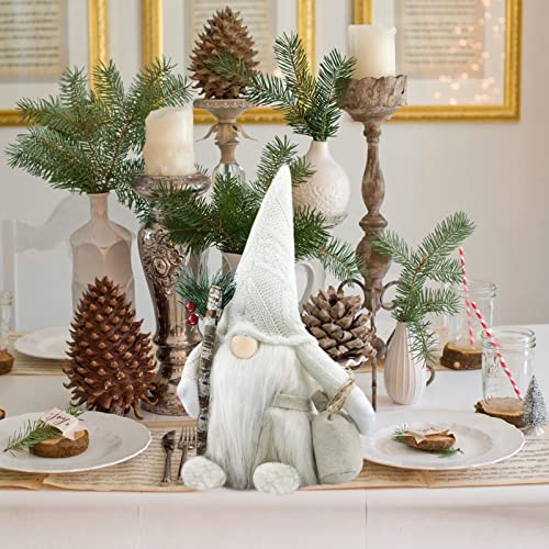 Gehydy Christmas Gnomes Decorations Handmade Scandinavian Tomte Santa with Branch and Bag Xmas Decor for Home Kitchen Farmhouse Tiered Tray - White - Image 4