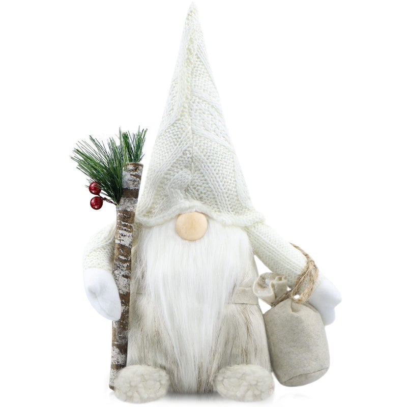 Gehydy Christmas Gnomes Decorations Handmade Scandinavian Tomte Santa with Branch and Bag Xmas Decor for Home Kitchen Farmhouse Tiered Tray - White - Image 3