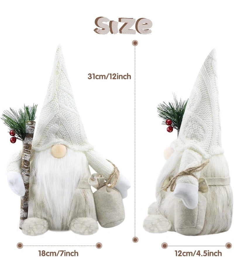 Gehydy Christmas Gnomes Decorations Handmade Scandinavian Tomte Santa with Branch and Bag Xmas Decor for Home Kitchen Farmhouse Tiered Tray - White - Image 2