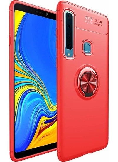 TahTicMer Samsung A9 2018 Case Silicone Ring Stand Metal Car Holder Ravel TPU Red  - Image 1