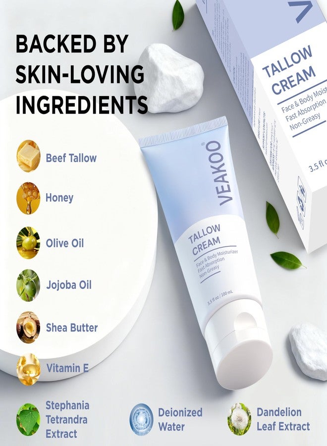 Veakoo Beef Tallow for Skin, Whipped Beef Tallow Cream, Unscented Face Moisturizer in Tube, Organic Grass Fed Tallow and Honey Balm for Nourishing Dry, Oily, Combination, and Normal Skin - Image 2