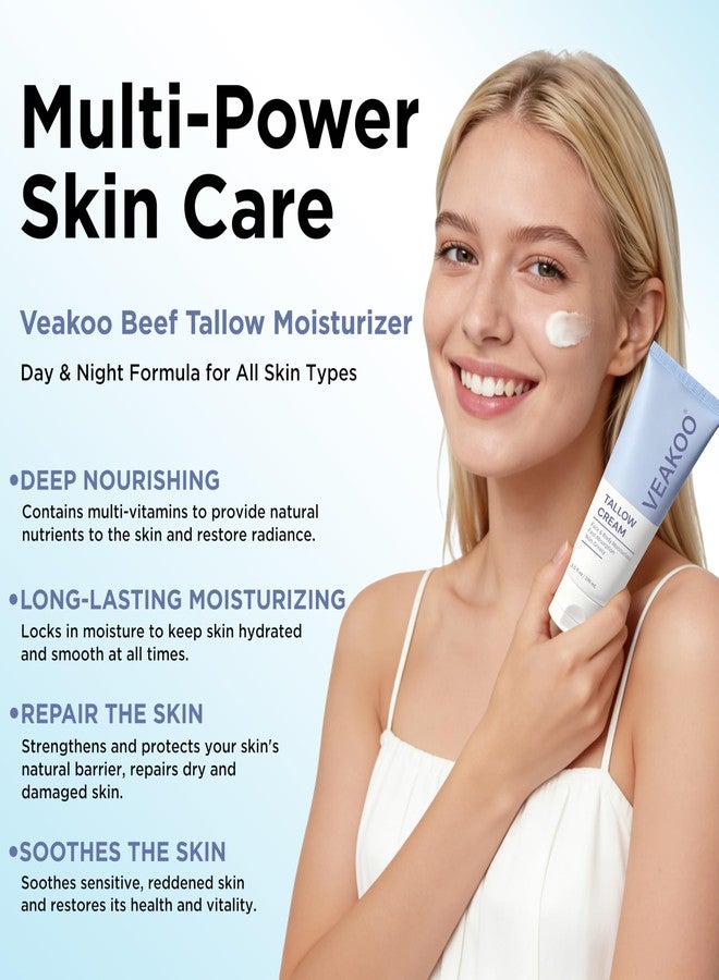 Veakoo Beef Tallow for Skin, Whipped Beef Tallow Cream, Unscented Face Moisturizer in Tube, Organic Grass Fed Tallow and Honey Balm for Nourishing Dry, Oily, Combination, and Normal Skin - Image 3