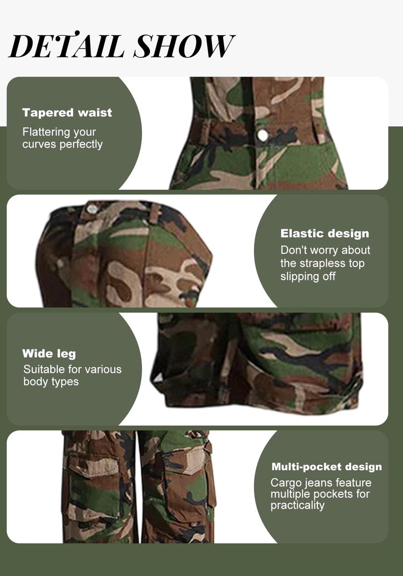 LKOUS Women's Straight Wide Leg Camo Jumpsuits Y2K Sleeveless Stretch Baggy Camouflage overalls Streetwear - Image 4