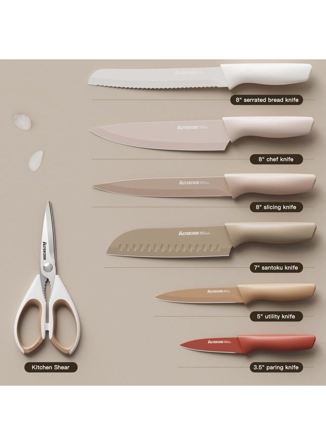 Astercook Knife Set, 13 Pieces Kitchen Knives Set with Healthy Anti-Rust Coating, Dishwasher Safe, Stainless Steel Chef Knife Sets with 6 Blade Guards, Perfect Holiday Gifts for Kitchen - Image 5