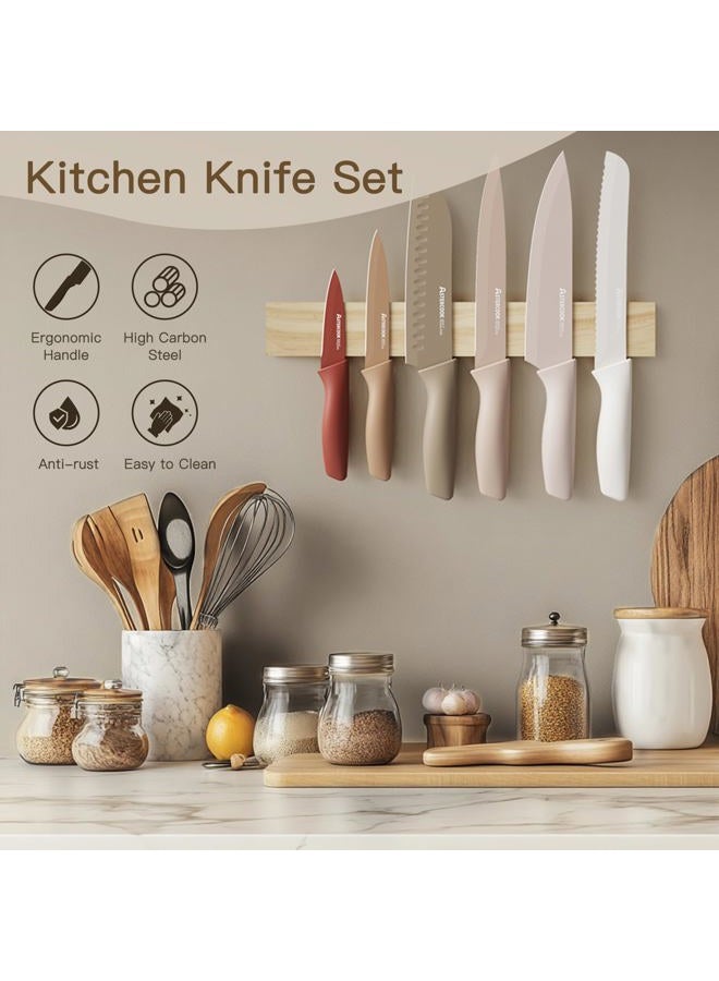 Astercook Knife Set, 13 Pieces Kitchen Knives Set with Healthy Anti-Rust Coating, Dishwasher Safe, Stainless Steel Chef Knife Sets with 6 Blade Guards, Perfect Holiday Gifts for Kitchen - Image 3
