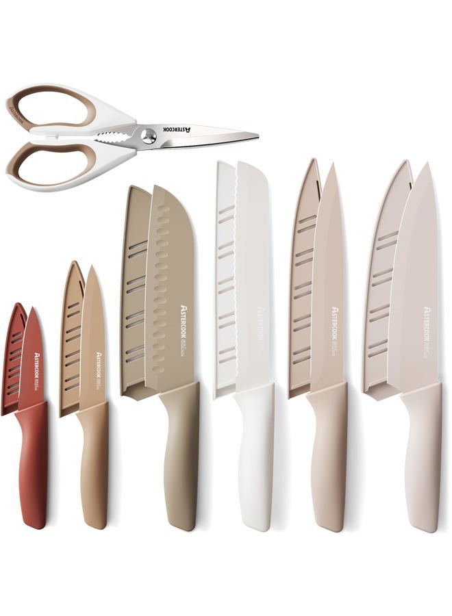 Astercook Knife Set, 13 Pieces Kitchen Knives Set with Healthy Anti-Rust Coating, Dishwasher Safe, Stainless Steel Chef Knife Sets with 6 Blade Guards, Perfect Holiday Gifts for Kitchen - Image 1
