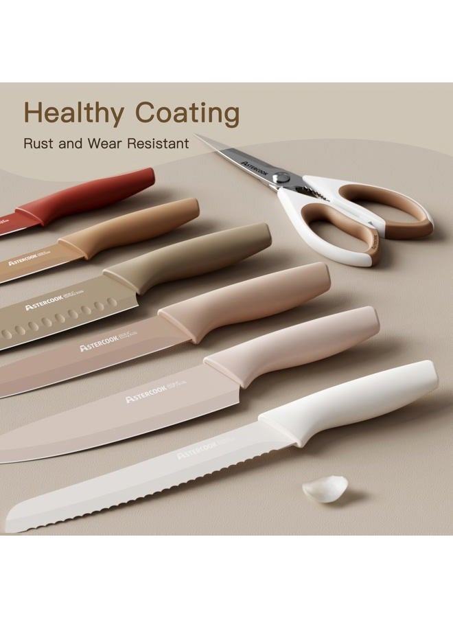 Astercook Knife Set, 13 Pieces Kitchen Knives Set with Healthy Anti-Rust Coating, Dishwasher Safe, Stainless Steel Chef Knife Sets with 6 Blade Guards, Perfect Holiday Gifts for Kitchen - Image 2